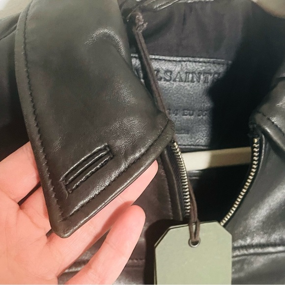 NEW All Saints Pascao Leather Bomber Jacket Black Bikercore Club Retro Outerwear - Picture 4 of 13